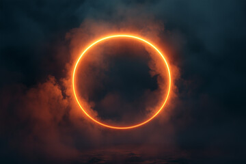 Orange Neon Circle in Smoky Dark Background