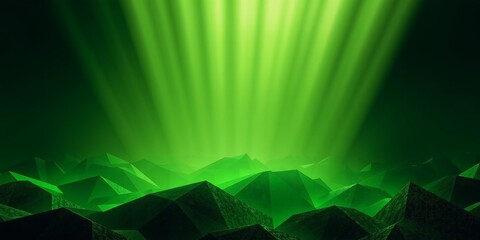Geometric Green Landscape with Sun Rays