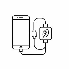 The icon depicts a mobile phone being charged by a power source that features a leaf symbol. This suggests an eco-friendly or renewable energy source is being used to charge the device.
