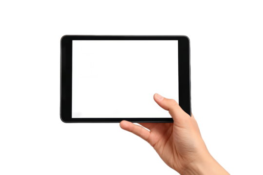[Transparent Background PNG]Tablet in Hand Against White Background