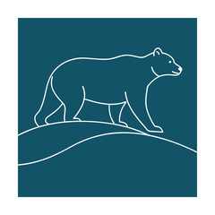 Minimalist outline illustration of a grizzly bear walking on a rolling hillside