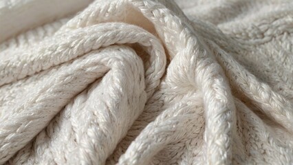 Close up texture of white woolen rope knot