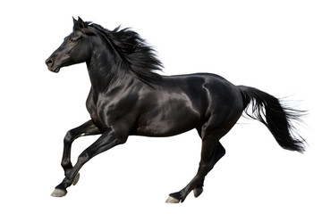 Fototapeta premium black jumping or running horse isolated on white background PNG