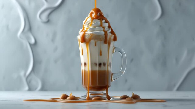 Salted caramel frappe in a glass.