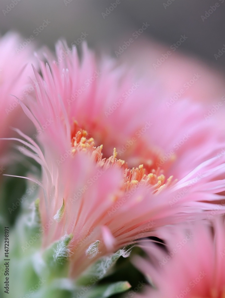 Aufkleber close-up view of a delicate pink flower, showcasing its intricate petals and pollen-dusted center. t
