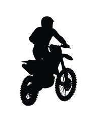Silhouette vector of a person riding a dirt bike with helmet and protective gear on a white background