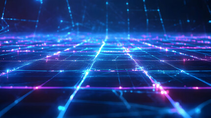 Obraz premium Futuristic Digital Grid with Glowing Lines and Neon Colors