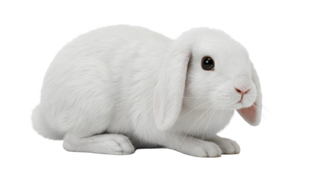 Soft White Rabbit in a Relaxed Pose Against Transparent Background