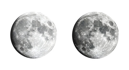 Two Phases of the Moon Displaying Luminous Surface Details and Craters with a Transparent Background