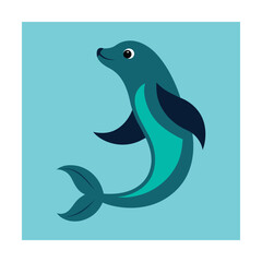 Delightful cartoon illustration of a happy seal swimming smiling joyfully in teal waters