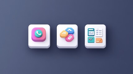 3D App Icons Phone with Data, and Docs.