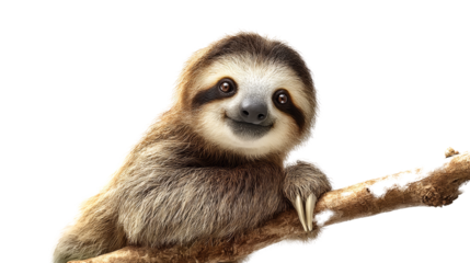 [Transparent Background PNG]Cute Sloth on Branch Adorable Wildlife Image