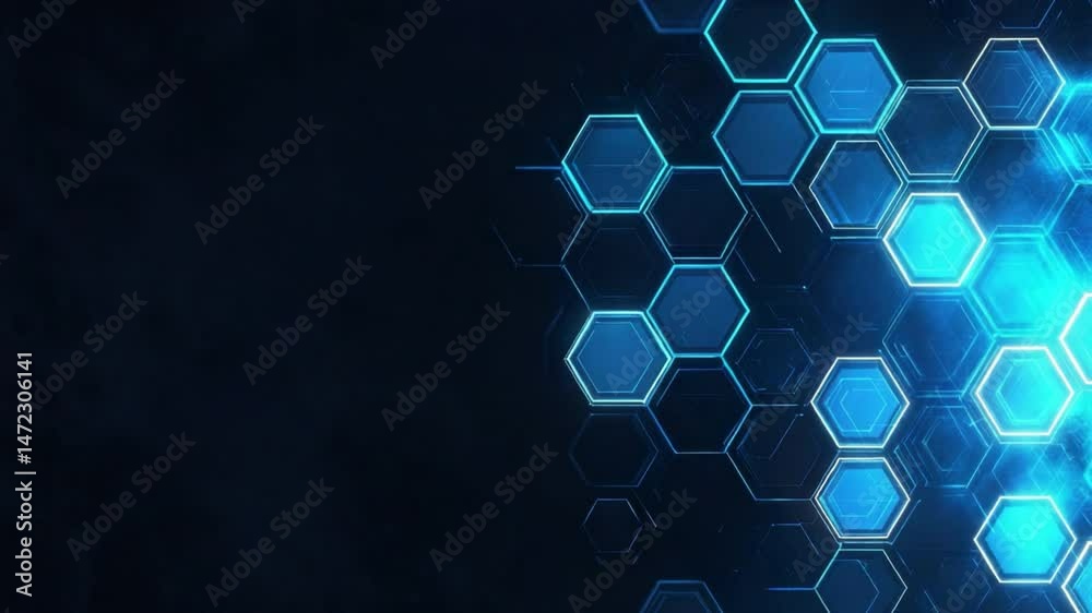 Wall mural abstract blue hexagonal pattern background with glowing light effects and modern digital elements fo