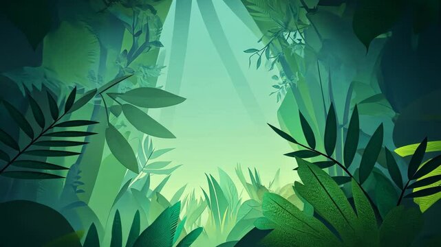 Tropical Green Nature Illustration with Bamboo Leaves and Floral Pattern in Jungle Design