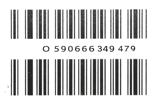 High Resolution Scan of a Distressed Barcode with Number 0590666349479
