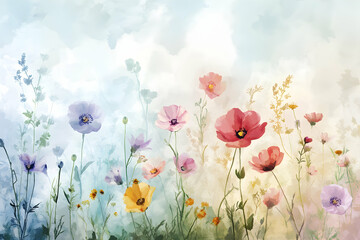 Obraz premium Lush Pastel Floral Landscape with Gentle Colors and Soft Background