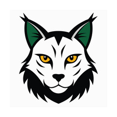 Vector illustration of a stylized lynx head design with yellow eyes and green ear details.