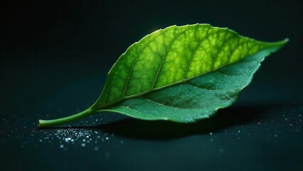 Illuminated Single Leaf on Dark Surface A Close-Up Study of Veins and Texture