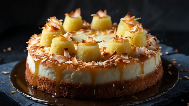 Delicious pineapple coconut cake infused with coconut liqueur