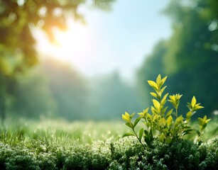Fototapeta premium Nature Scenery Fresh Green Meadow Sunlight