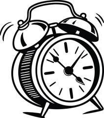 Retro black alarm clock is an isolated vector illustration of a vintage object for morning wake-up time