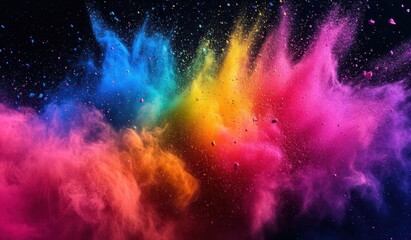 Vibrant explosion of multicolored powder against a black background (1)