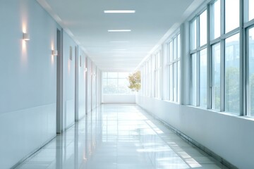 Modern Hospital Corridor Interior with Natural Light