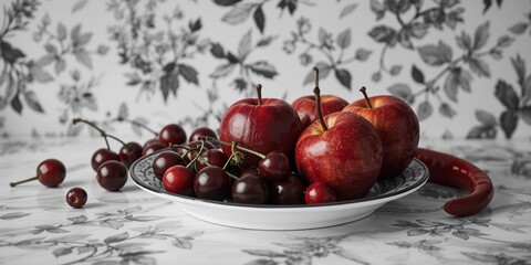 Half Plate, Red Fruit & Chili Still Life Image