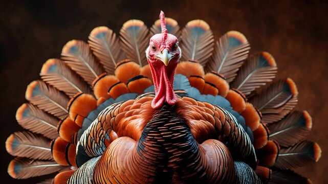 video of a tame turkey set against a brown background.