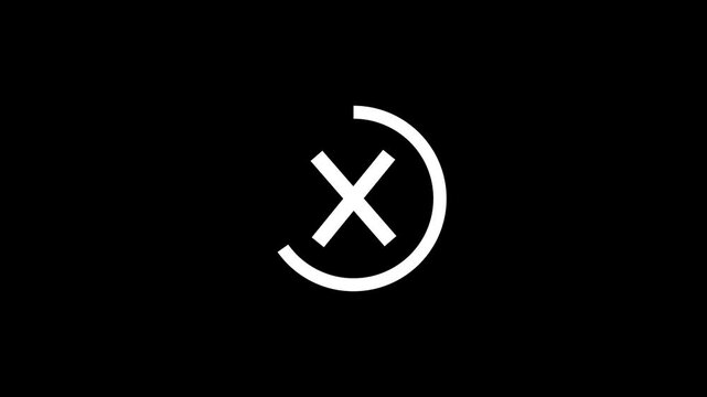 Hand drawn white color cross mark symbol appear in a circle isolated on transparent on black background. royal blue red color crossing lines moving.