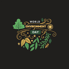 Happy world environment day green branch and leaves roll around  vector design concept