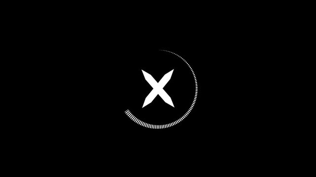 Hand drawn white color cross mark symbol appear in a circle isolated on transparent on black background. royal blue red color crossing lines moving.
