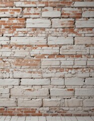 Fototapeta premium Rough whitewashed brick, showing wear and discoloration , masonry, vintage, weathered