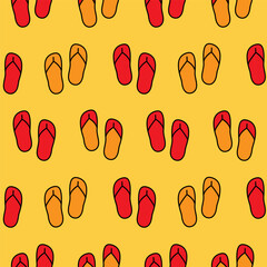 Colorful flip flops pattern on a yellow background perfect for summer themes and beach decorations