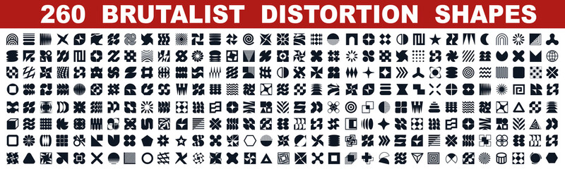 Brutal shapes minimal style design geometric big set. Postmodern distortion geometric forms. Contemporary vector shapes and forms, trendy retro design symbols and element © dlyastokiv