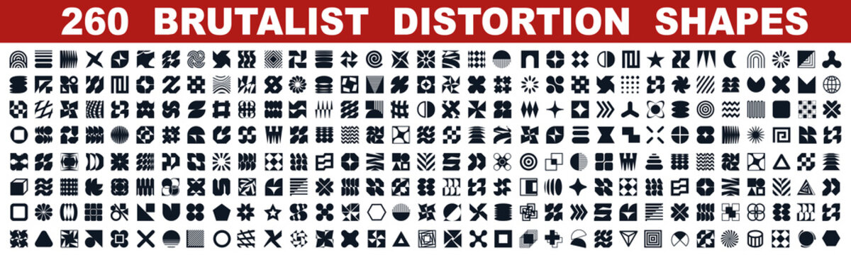 Fototapeta Brutal shapes minimal style design geometric big set. Postmodern distortion geometric forms. Contemporary vector shapes and forms, trendy retro design symbols and element