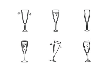 champagne flute line art vector illustration