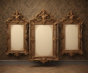 Elegant vintage frames on ornate damask backdrop,  ornate,  light,  style