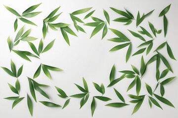 Naklejka premium Green leaves in a circular layout offer a fresh and natural aesthetic, suitable for nature, ecofriendly, and wellness concepts.