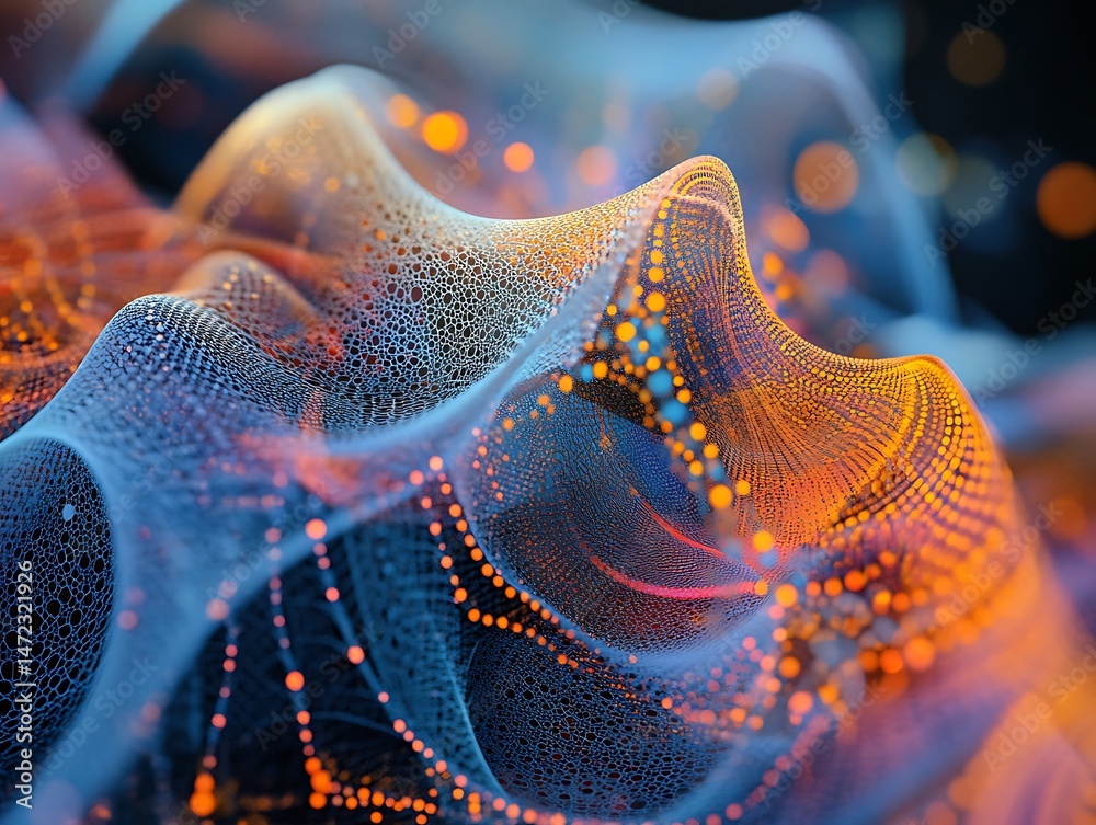 Poster abstract gradient network with glowing particles and interwoven structures