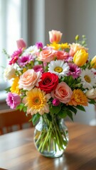 Fresh Mixed Flower Bouquet in Glass Vase