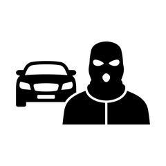 Car theft icon. Stolen vehicle. Carjacker. Vector icon isolated on white background.