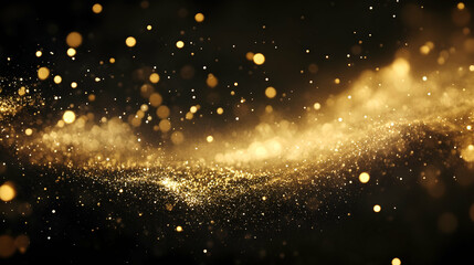 Fototapeta premium Golden Glitter Dust Over Black Background for Creative Projects