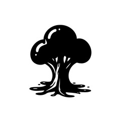 Stylized monochrome vector illustration depicting an abstract tree silhouette