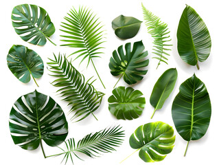 Set of Isolated Tropical Leaves on White Background