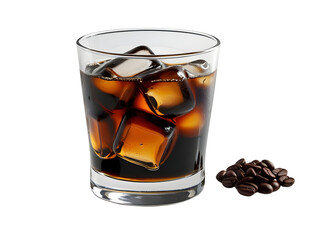 Refreshing Glass of Iced Coffee with Ice Cubes on a White Background