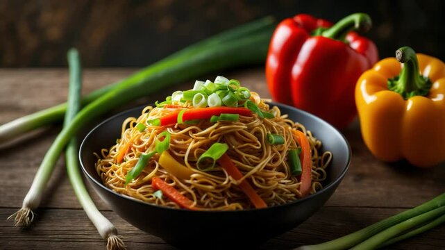 Veg Hakka noodles are stir-fried noodles combined with colorful vegetables and aromatic seasonings, offering a delightful mix of textures and flavors.