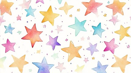 Obraz premium Watercolor stars in pink, yellow, blue on white with gradient effect.