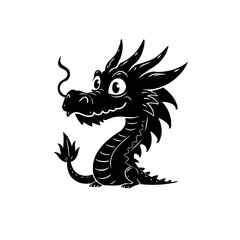 Whimsical Black Dragon Silhouette with a Playful Expression and Curved Tail