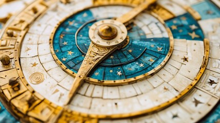 Fototapeta premium Close-up of intricate astronomical clockwork mechanism. Detailed ornate gears, celestial design.